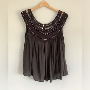 Free People Boho Gray Crochet Beaded Tank Blouse